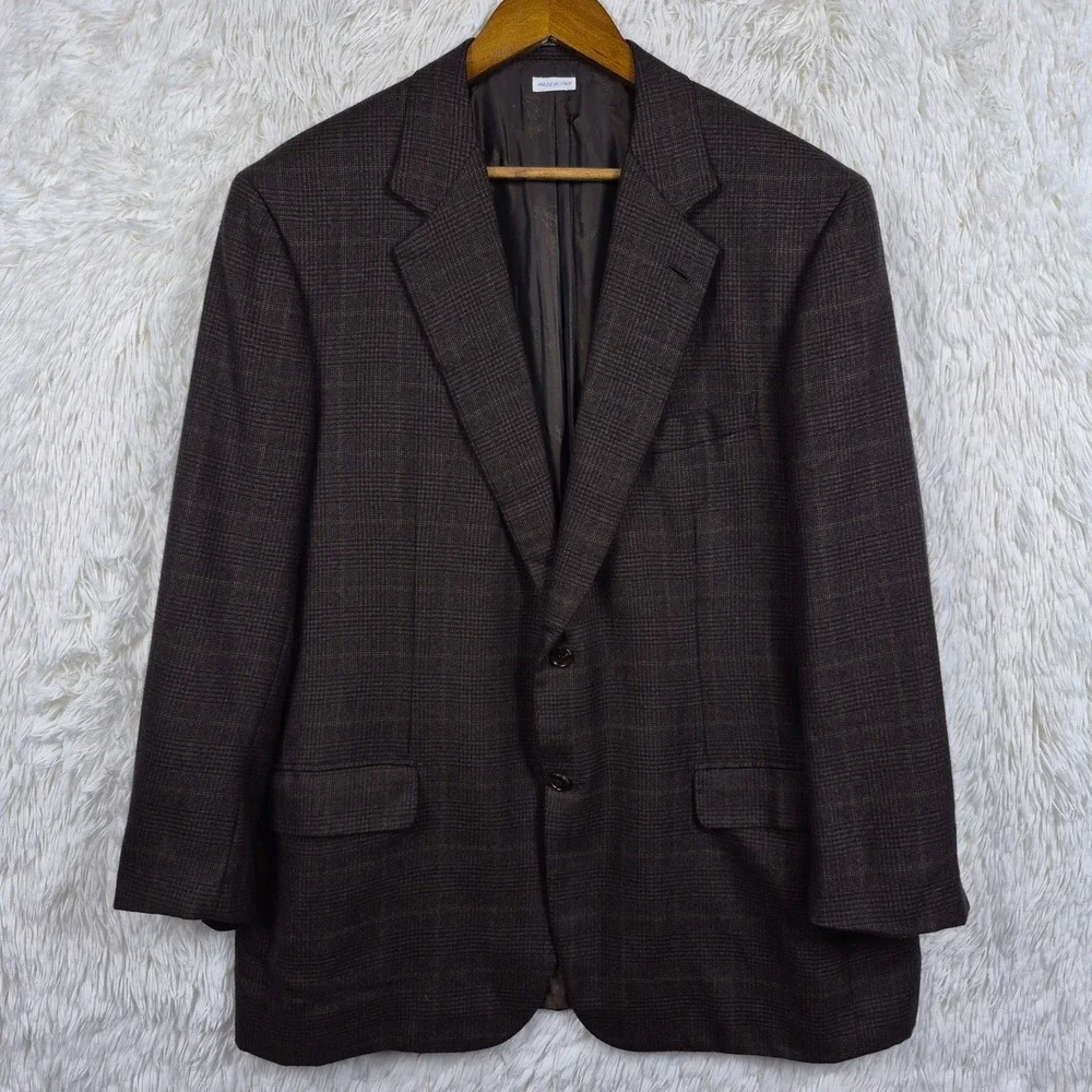 Brioni Nomentano Brown Glen Plaid 100% Pure Cashmere Blazer Saks Fifth Ave 46R